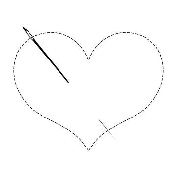 Sewing needle and thread stitch in the shape of a heart イラスト素材