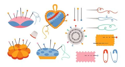 Sewing needle bed cartoon set needles pin vector Stock Illustration