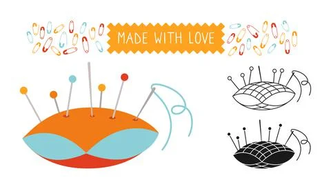 Sewing needle bed set line icon needles pin vector Stock Illustration