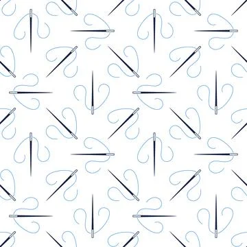Sewing Needle with Blue Thread vector geometric seamless pattern Stock Illustration