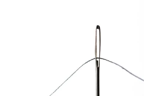 Sewing Needle Close Up With Black Thread Stock-Fotos