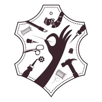 Sewing needle in hand, symbol for leather tailoring Stock Illustration