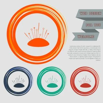 Sewing Needle icon on the red, blue, green, orange buttons for your website a Stock Illustration