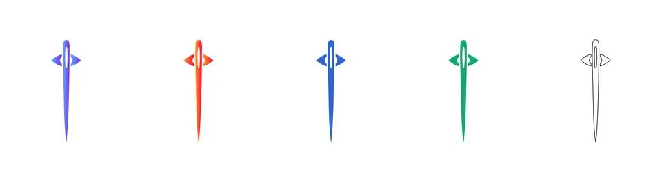 Sewing Needle Icon Set with Gradient and Outline Styles Stock Illustration