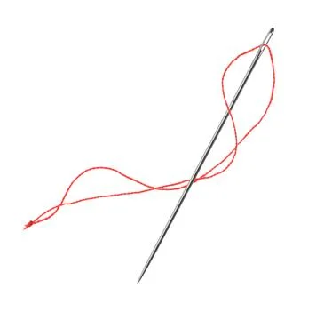 Sewing needle with red thread isolated on white Stock Photos