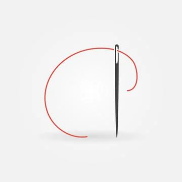 Sewing Needle with Red Thread simple vector Handicraft concept icon Stock Illustration