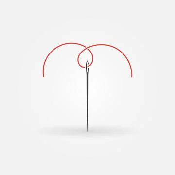 Sewing Needle with Red Thread vector icon or symbol Stock Illustration