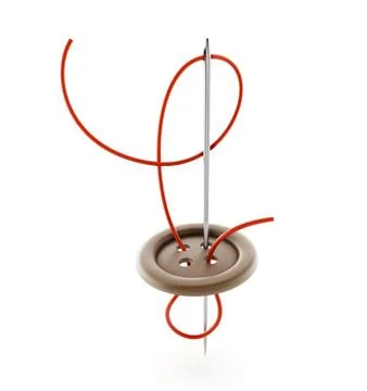 Sewing needle, rope and button. 3D illustration Stock Illustration