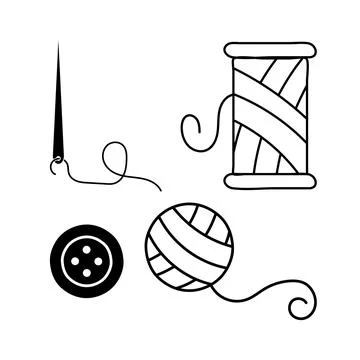 Sewing Needle, Thread and Button Icons Stock Illustration