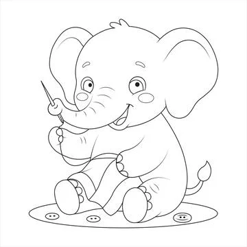 Sewing needle thread elephant stitching cloth with buttons on the floor Stock Illustration