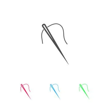 Sewing needle with thread icon flat. Stock Illustration