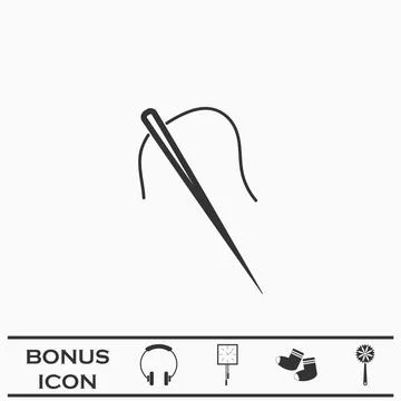 Sewing needle with thread icon flat. Stock Illustration