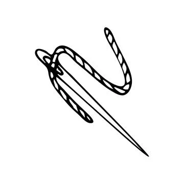 Sewing needle thread line art. Tailor tool. Hand embroidery. Hand drawn vecto Stock Illustration