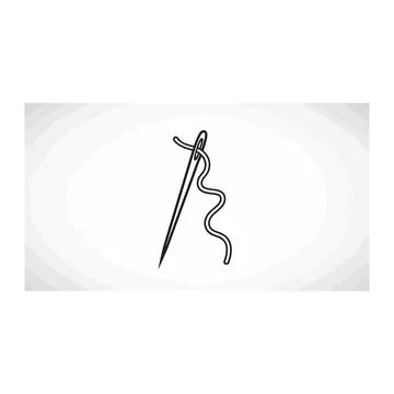 Sewing needle with thread - simple line art with white background Stock Illustration