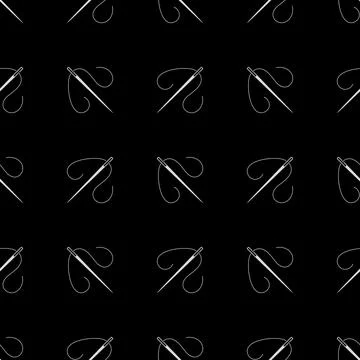 Sewing Needle with Thread vector Handicraft dark geometric seamless pattern Stock Illustration