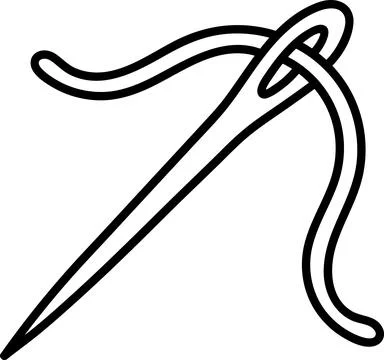 Sewing needle threaded with curved thread strand Stock Illustration