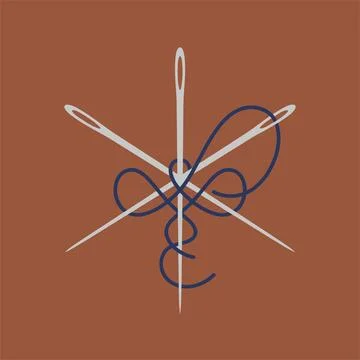 Sewing Needles Intertwined With Blue Thread Иллюстрация