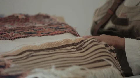 Sewing old carpet Stock Footage 86457611