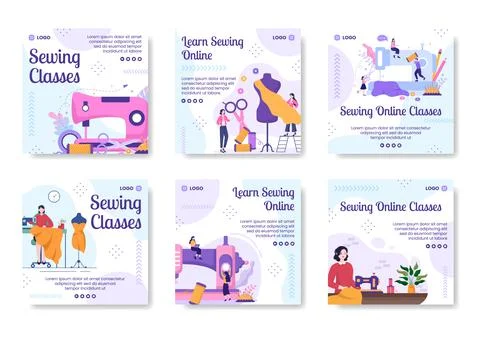 Sewing or Tailor Classes Post Template Flat Illustration Editable of Square B Stock Illustration