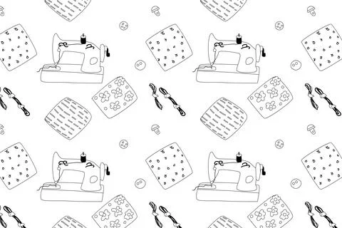 Sewing outline background with sewing machine Stock Illustration