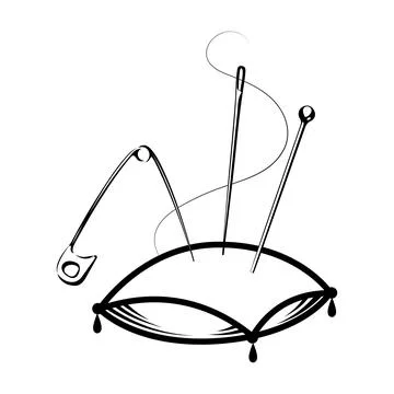 Sewing pad, needle, thread and pin Stock Illustration
