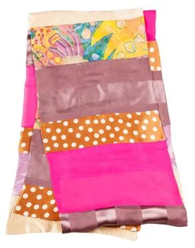 Sewing patchwork silk scarf with batik swatch handmade sewing patchwork si... Stock Photos