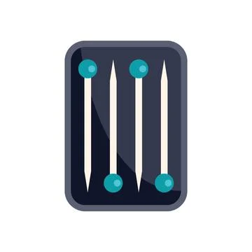 Sewing pins inside a box with blue rounded heads for tailoring Stock Illustration