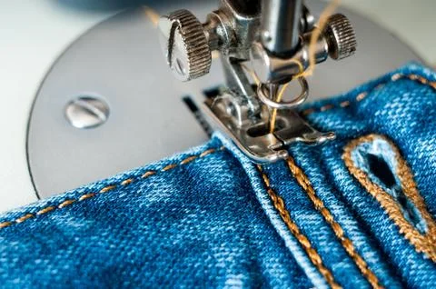 Sewing process denim material Foto stock