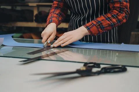 Sewing process. Small business making leather and canvas bags Stock Photos