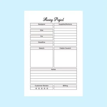 Sewing project log book KDP interior. Fashion designer business notebook an.. Stock Illustration