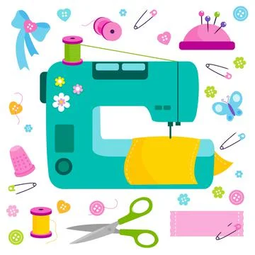 Sewing project tools and equipment. Vector illustration set Stock Illustration