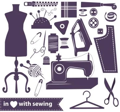 Sewing related elements over white Stock Illustration
