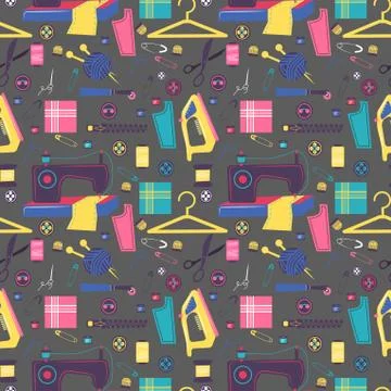 Sewing related elements, seamless color pattern Stockillustratie