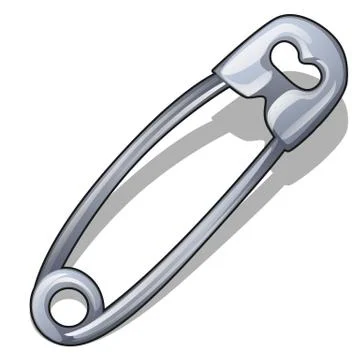 Sewing safety pin isolated on white background. Vector cartoon close-up Stock Illustration