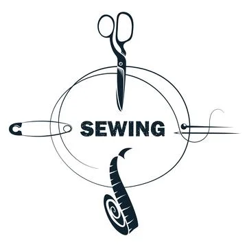 Sewing scissors and needle with thread symbol Stock Illustration