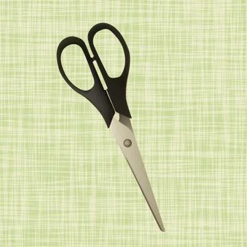 Sewing scissors lie on the fabric. Illustrazione stock