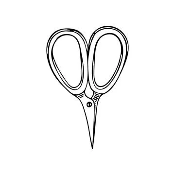 Sewing scissors line art. Thread trimming tool. Tailor profession. Hand drawn Stock Illustration