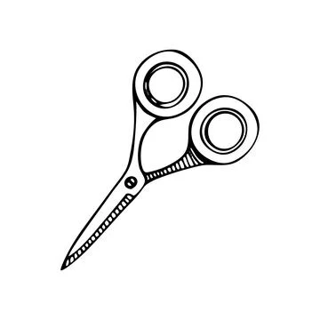Sewing scissors line art. Thread trimming tool. Tailor profession. Hand dra.. Stock Illustration