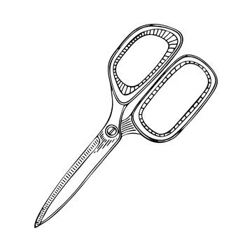 Sewing scissors line art. Tool for trimming threads fabrics.. Tailor profes.. Stock Illustration