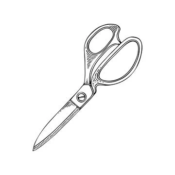 Sewing scissors line art. Tool for trimming threads fabrics.. Tailor profes.. Stock Illustration