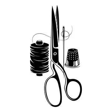 Sewing scissors needle and thread design Stock Illustration