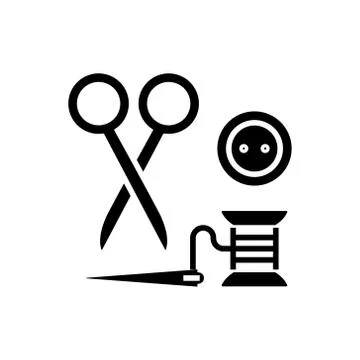 Sewing - scissors, thread, needle, button icon, vector illustration, black sign Stock Illustration
