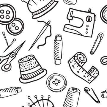 Sewing seamless pattern - hand drawn illustration Stock-Illustration