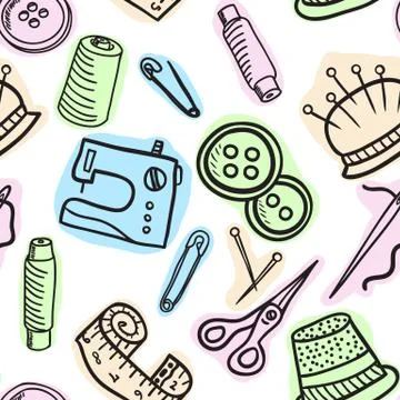 Sewing  seamless pattern - hand drawn illustration Illustrazione stock