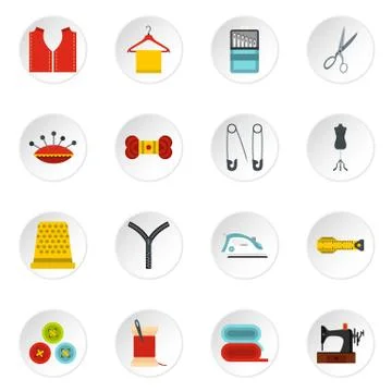 Sewing set flat icons 库存插图