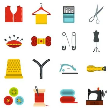 Sewing set flat icons 库存插图