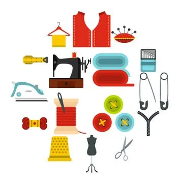 Sewing set flat icons 库存插图