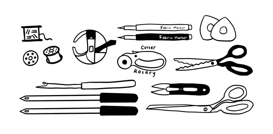 Sewing Set Illustration | Doodle Vector for Craft and DIY Designs Stock Illustration
