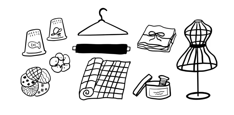 Sewing Set Illustration | Doodle Vector for Craft and DIY Designs Stock Illustration