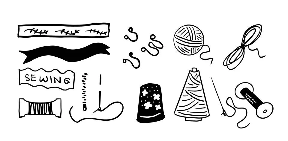 Sewing Set Illustration | Doodle Vector for Craft and DIY Designs Иллюстрация